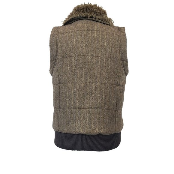 Bailey's Point Tweed Vest Wool Blend with Removable Faux Fur Collar Brown Medium - Picture 3 of 6